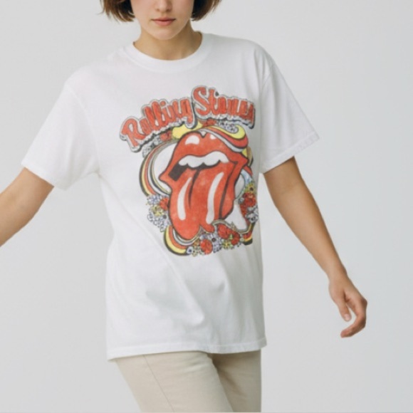 ROLLING STONES OFF-WHITE UNISEX GRAPHIC SHORT SLEEVE T-SHIRT LARGE - Picture 1 of 5